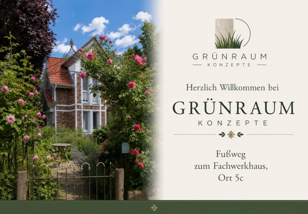 Rosenberankter Fachwerkhaus-Garten im Alten Land — Willkommen bei GRÜNRAUM-Konzepte
