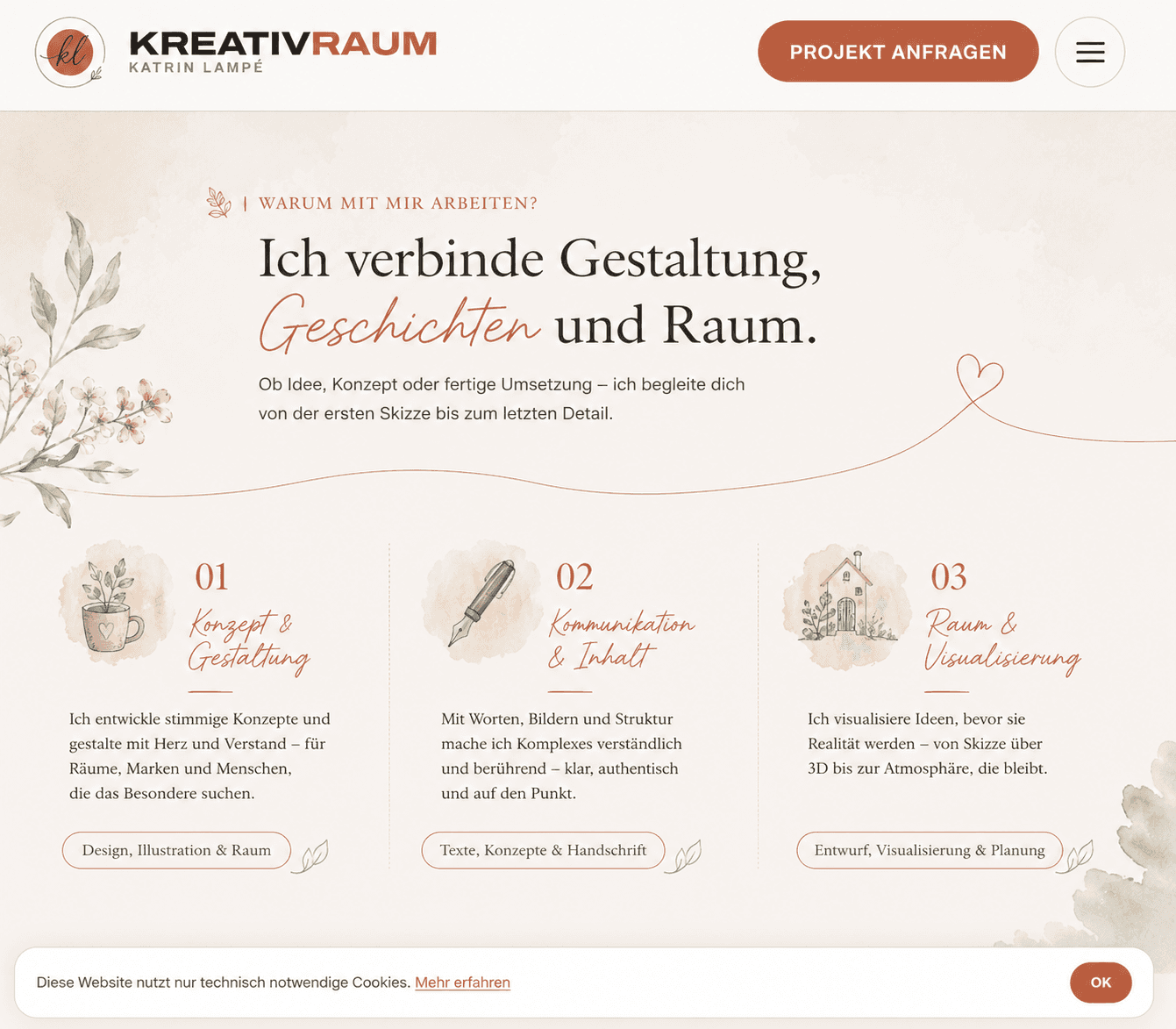 Website-Gestaltung für KreativRAUM — Startseiten-Layout